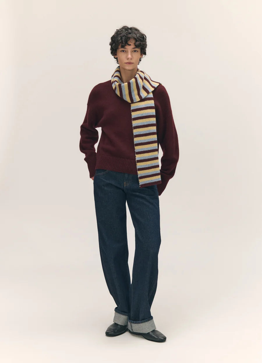Clover Striped Scarf - Burgundy with Vintage & Yellow
