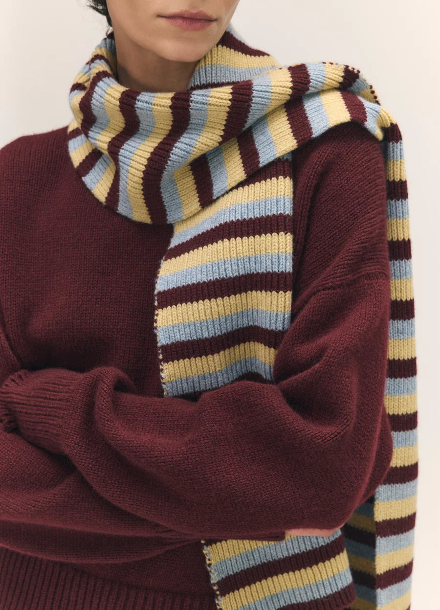 Clover Striped Scarf - Burgundy with Vintage & Yellow