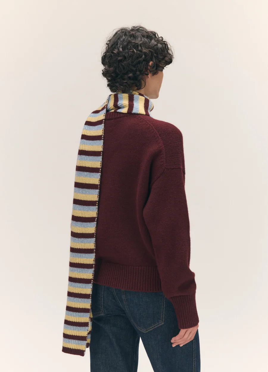 Clover Striped Scarf - Burgundy with Vintage & Yellow