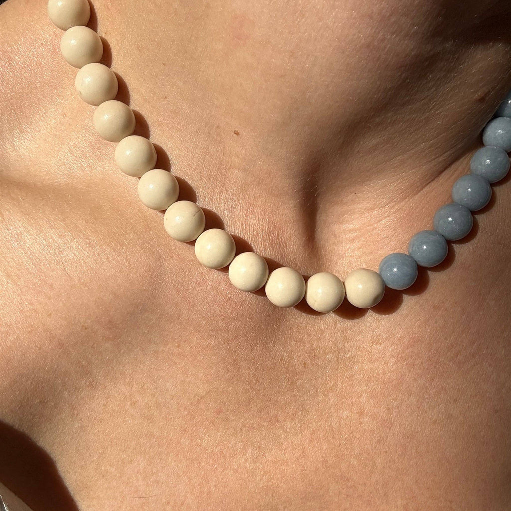 Le Ciel Necklace — Angelite × Fossil Jasper