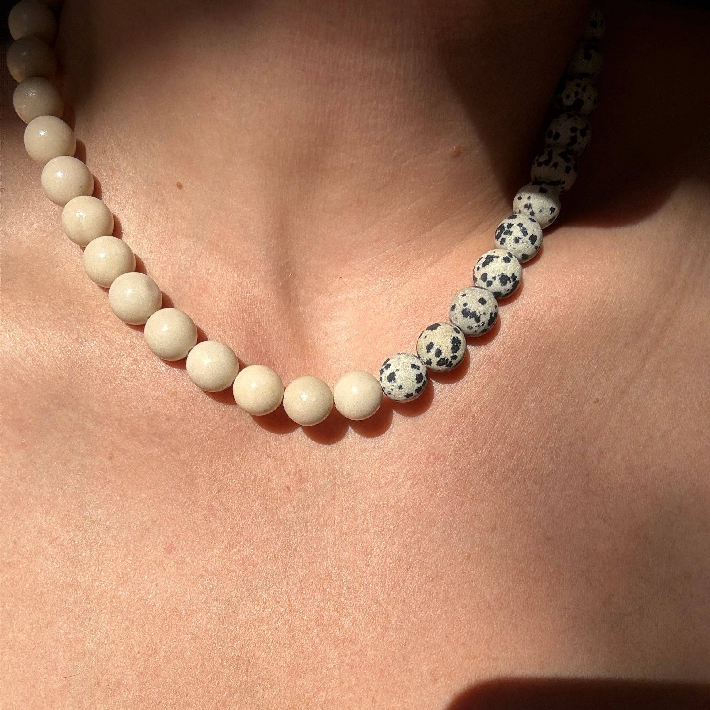 Stone Necklace - Dalmation & Fossil Jasper