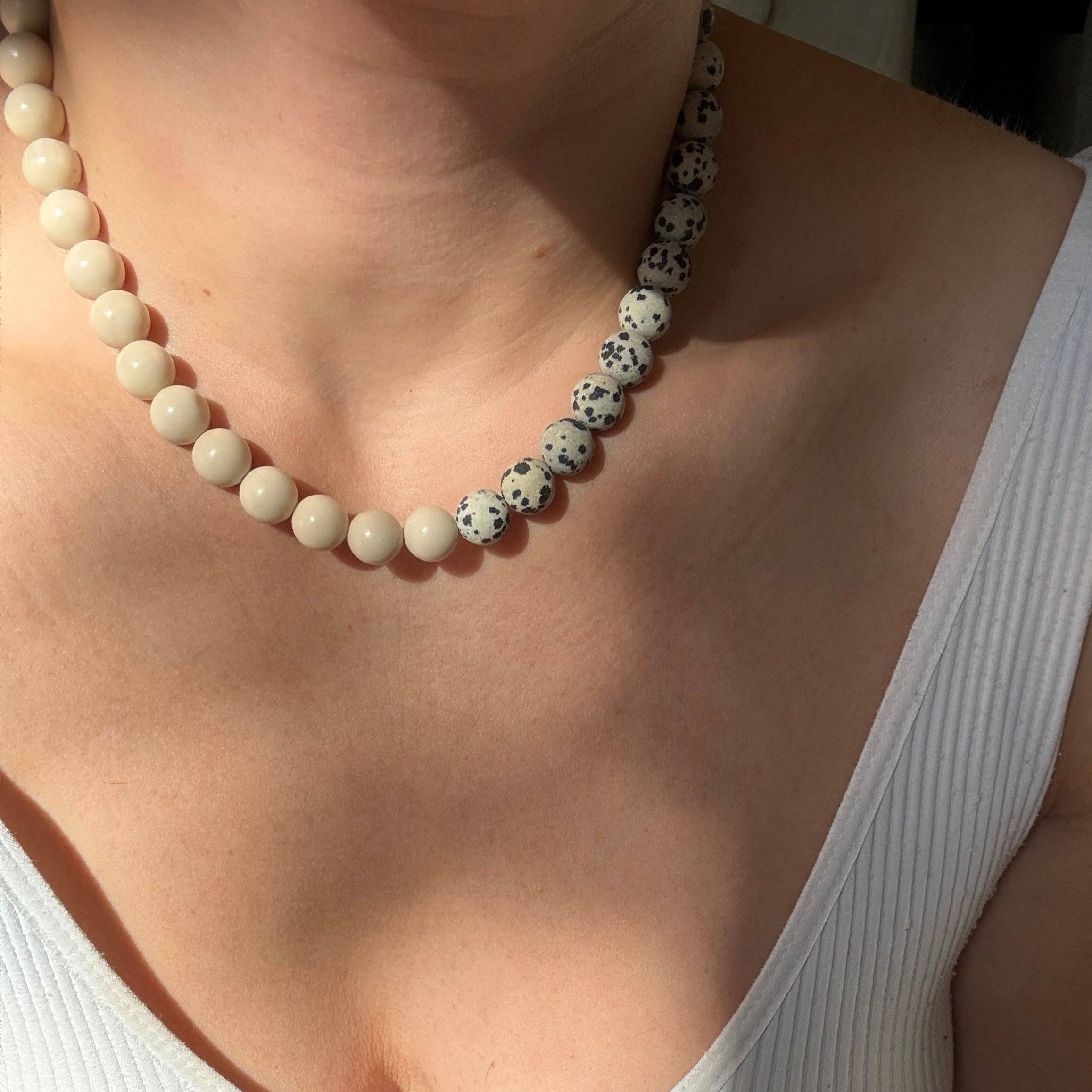 Stone Necklace - Dalmation & Fossil Jasper