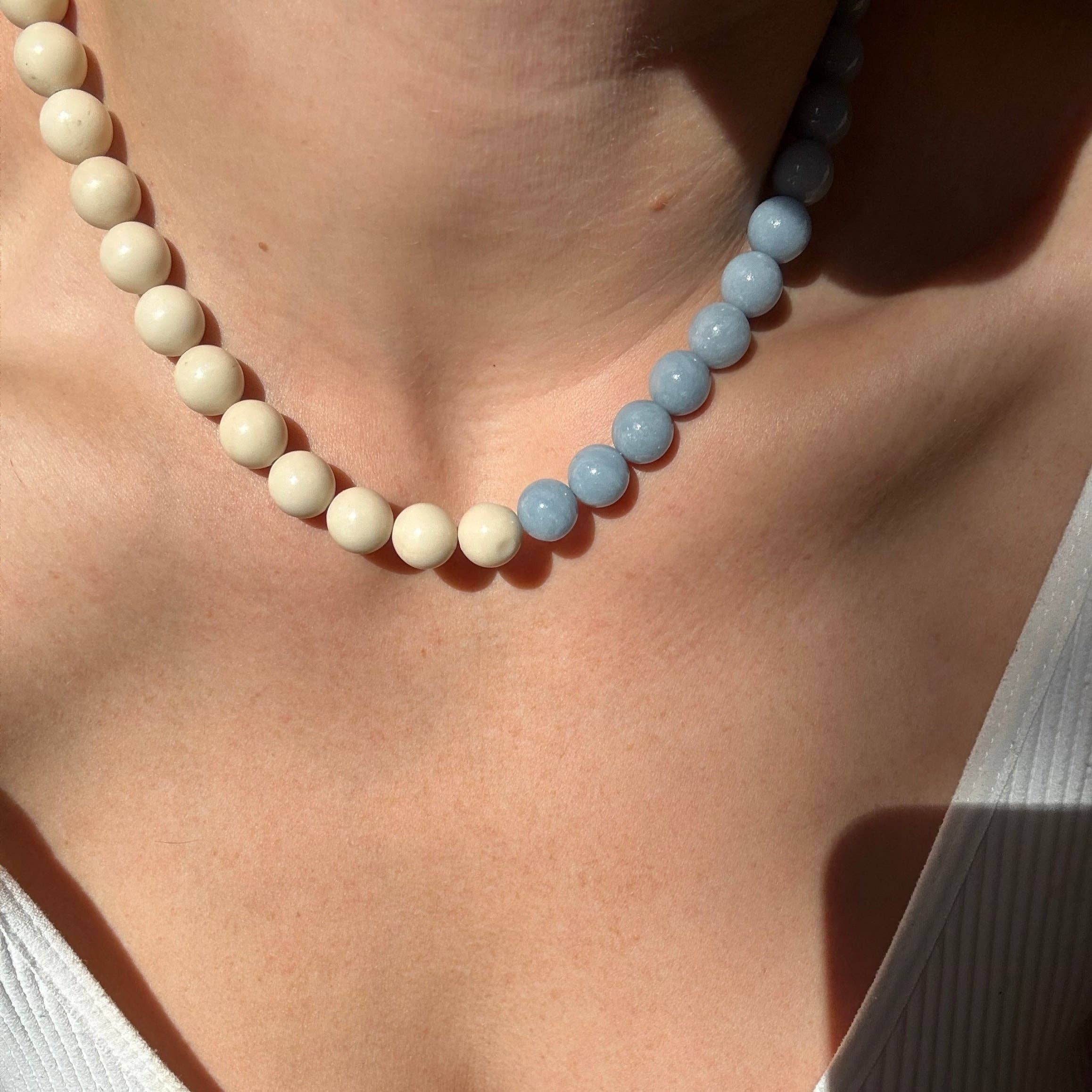Le Ciel Necklace — Angelite × Fossil Jasper