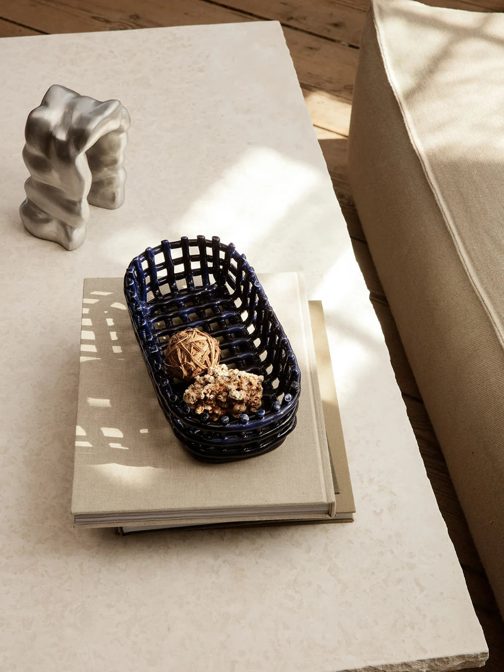 Ceramic Basket - Oval - Blue