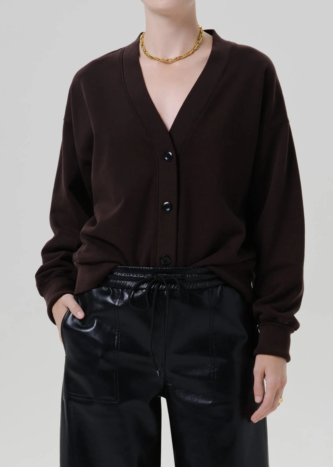 Fleece Cardigan - Chocolate