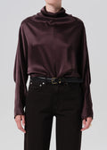 Ilaria Draped Japanese hammered Satin Top - Espresso