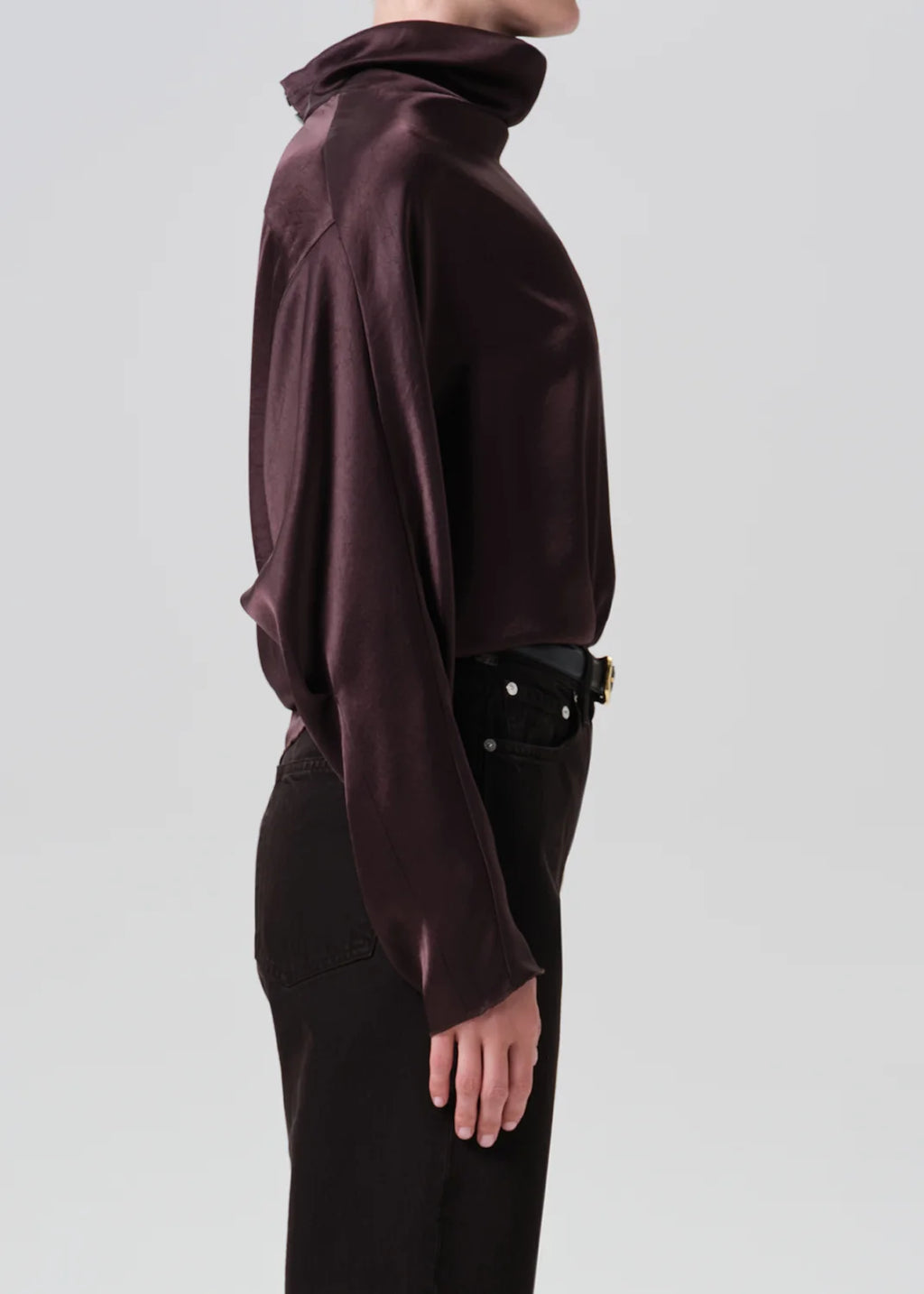 Ilaria Draped Japanese hammered Satin Top - Espresso