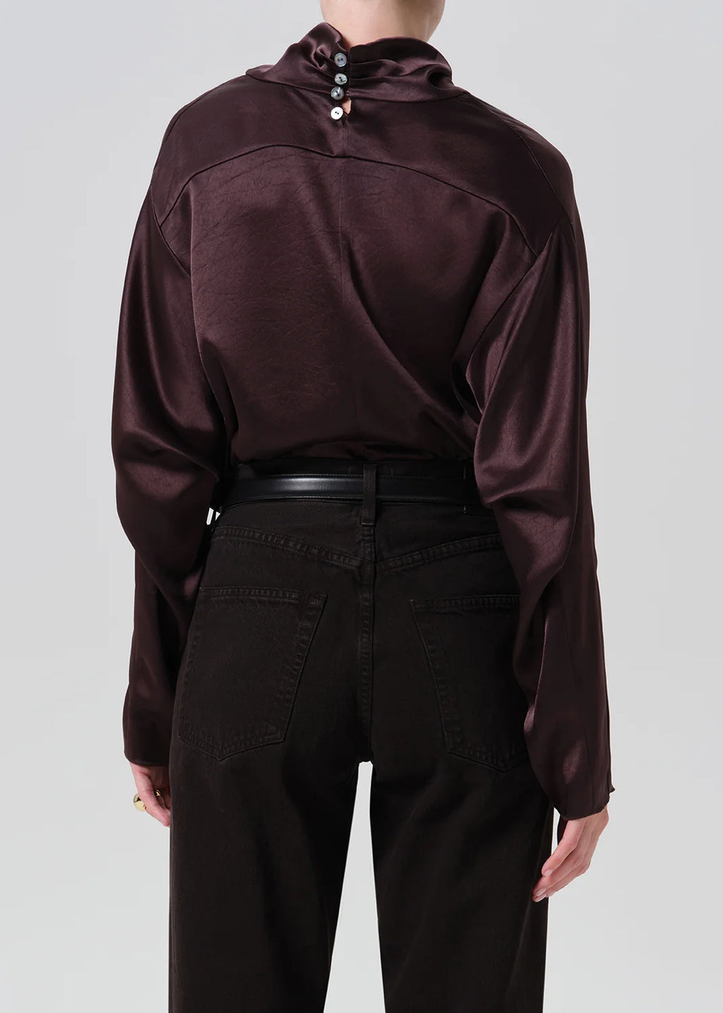 Ilaria Draped Japanese hammered Satin Top - Espresso