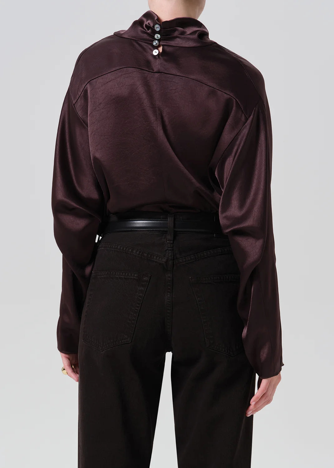Ilaria Draped Japanese hammered Satin Top - Espresso