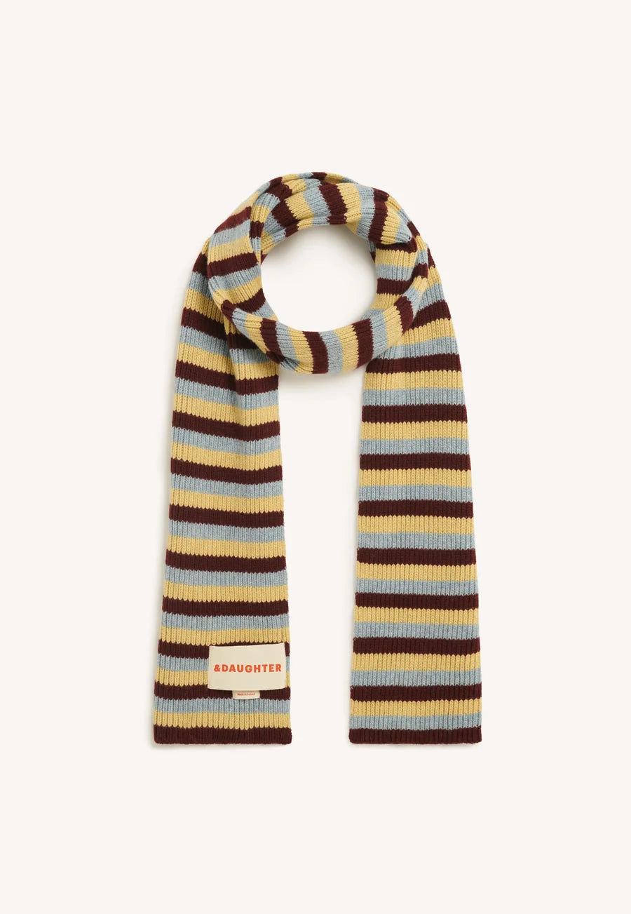 Clover Striped Scarf - Burgundy with Vintage & Yellow