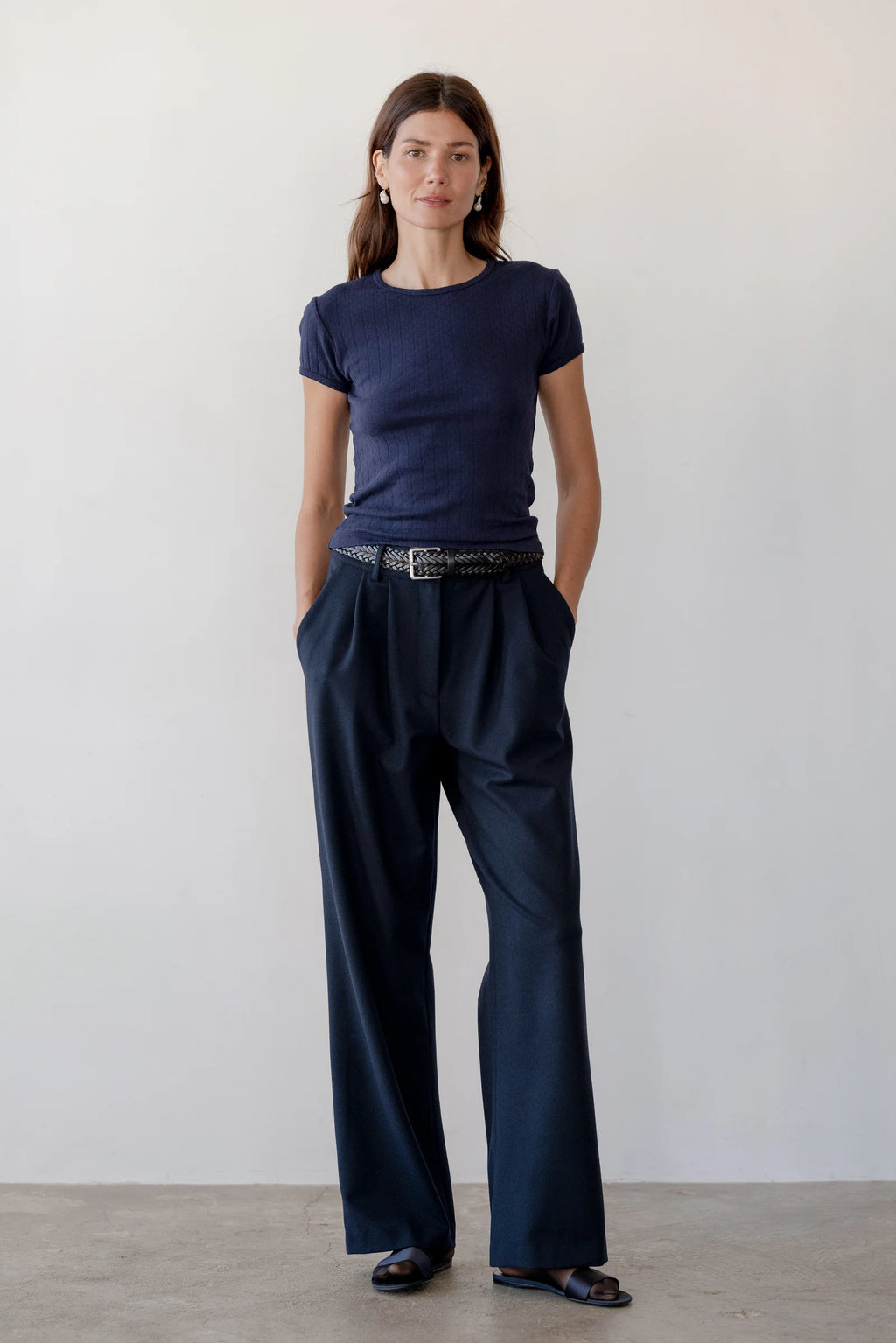 Pointelle Baby Tee - Navy