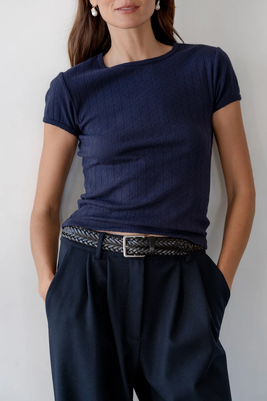Pointelle Baby Tee - Navy