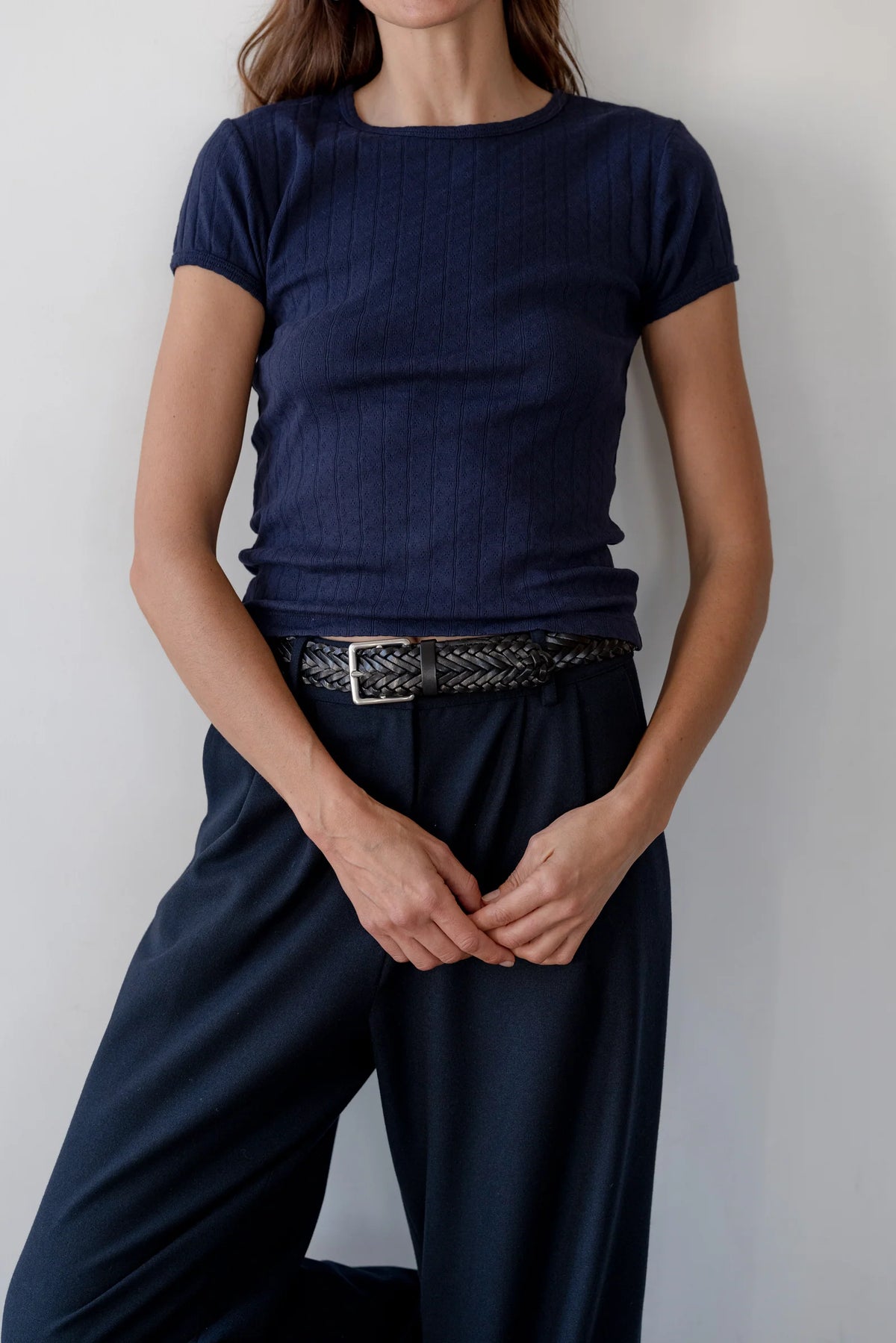 Pointelle Baby Tee - Navy