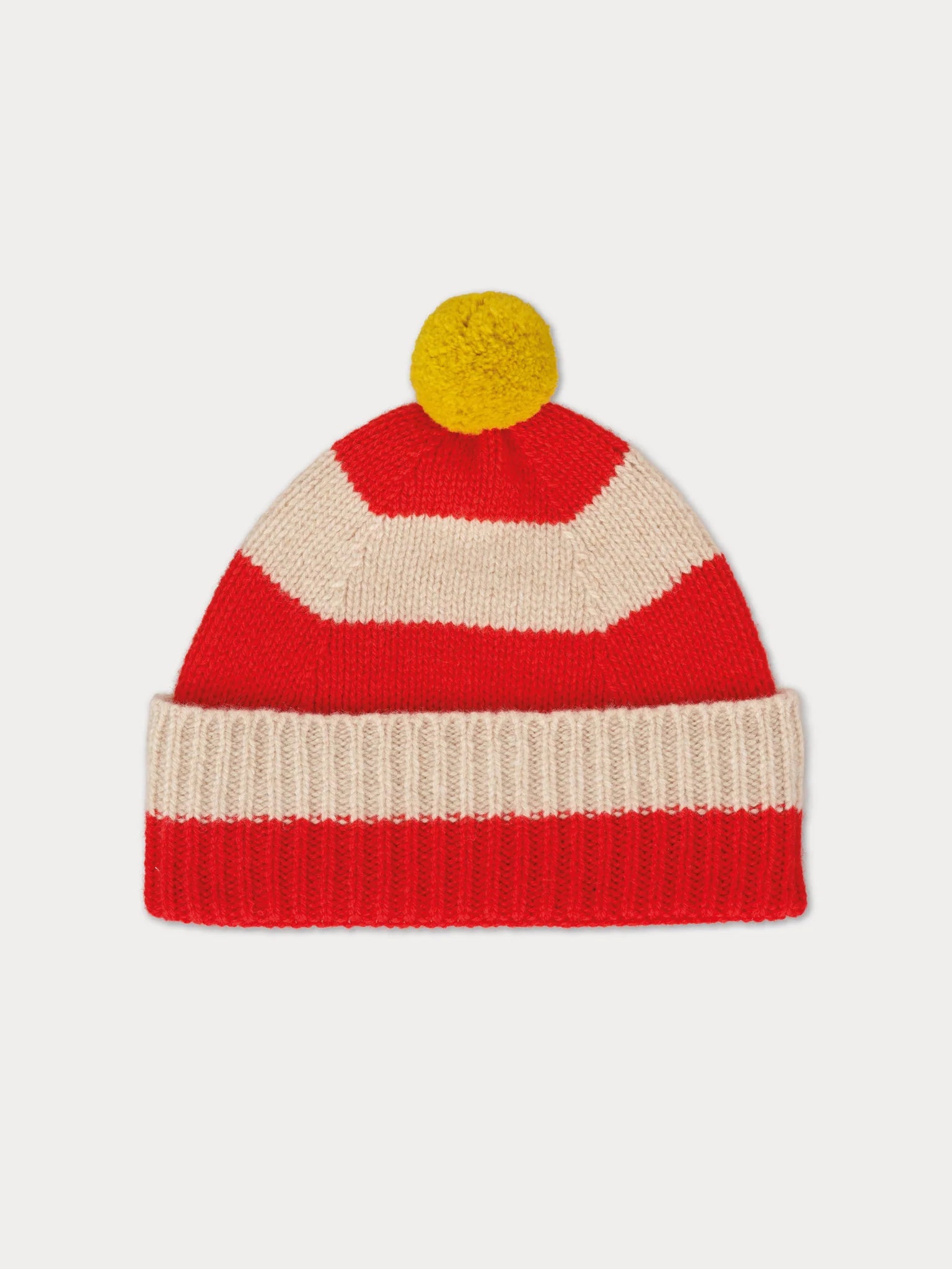 Stripe Pompom Hat - Poppy & Oatmeal