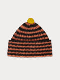 Brushed Rib Narrow Striped Hat Contrast Pompom - Black & Iron Oxide