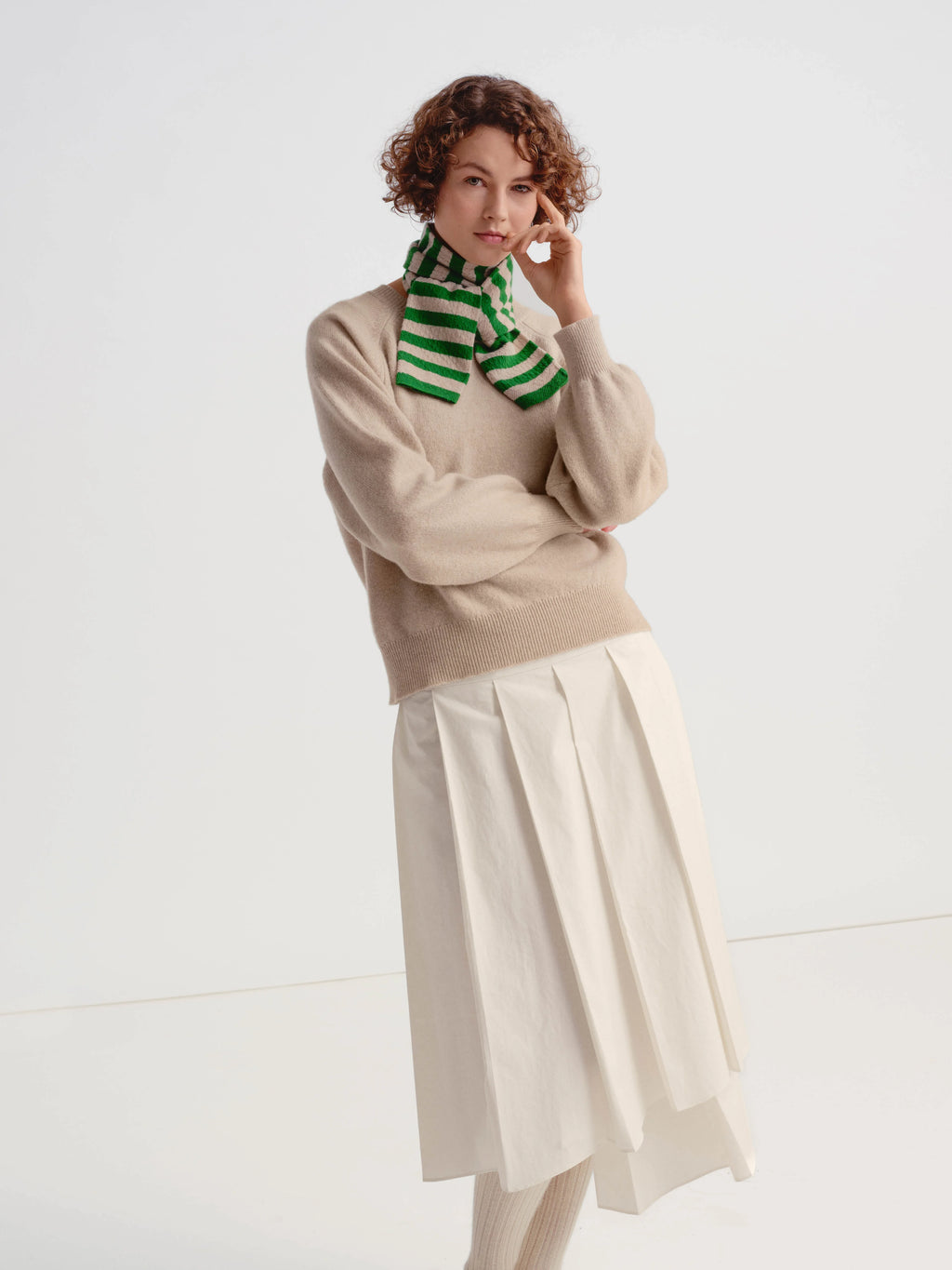 Small Pointelle Scarf - Pagoda & Oatmeal