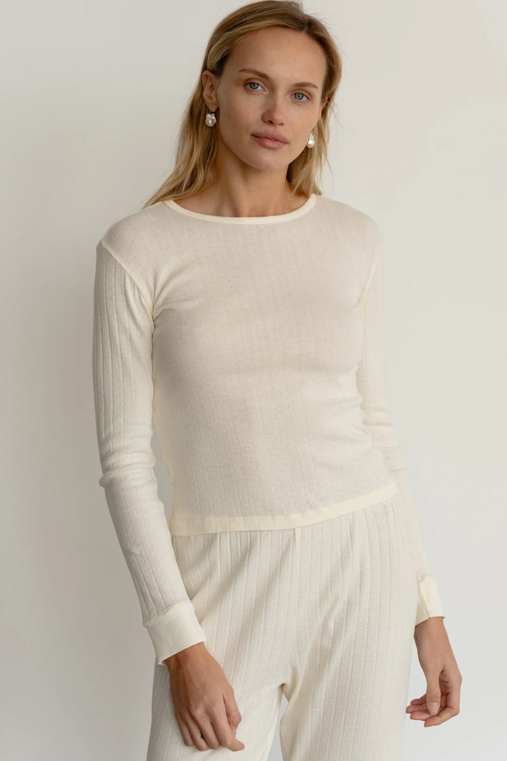 The Pointelle Long Sleeve - Cream