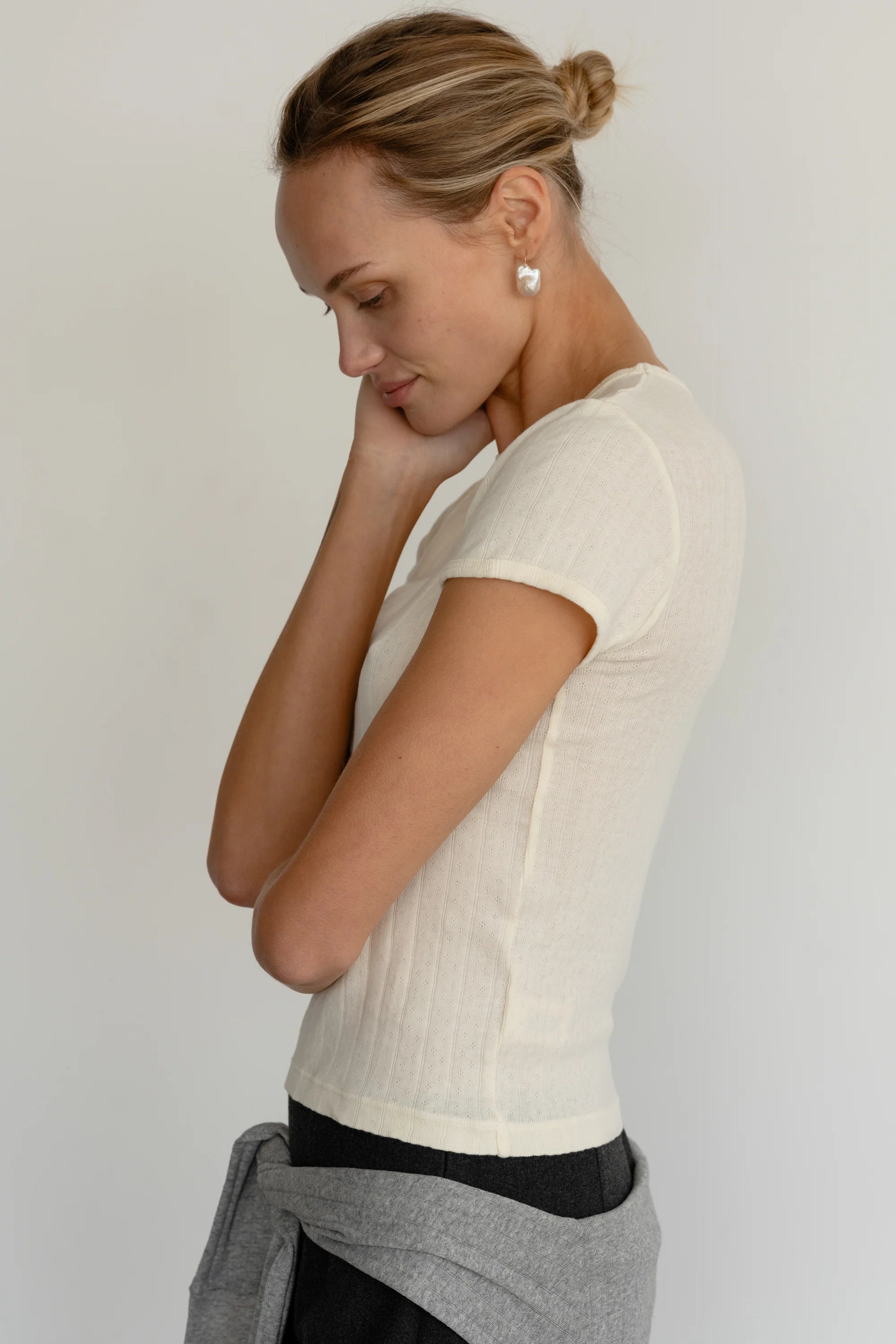 Pointelle Baby Tee - Cream