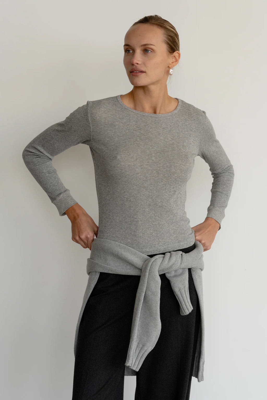 The Pointelle Long Sleeve - Heather Grey