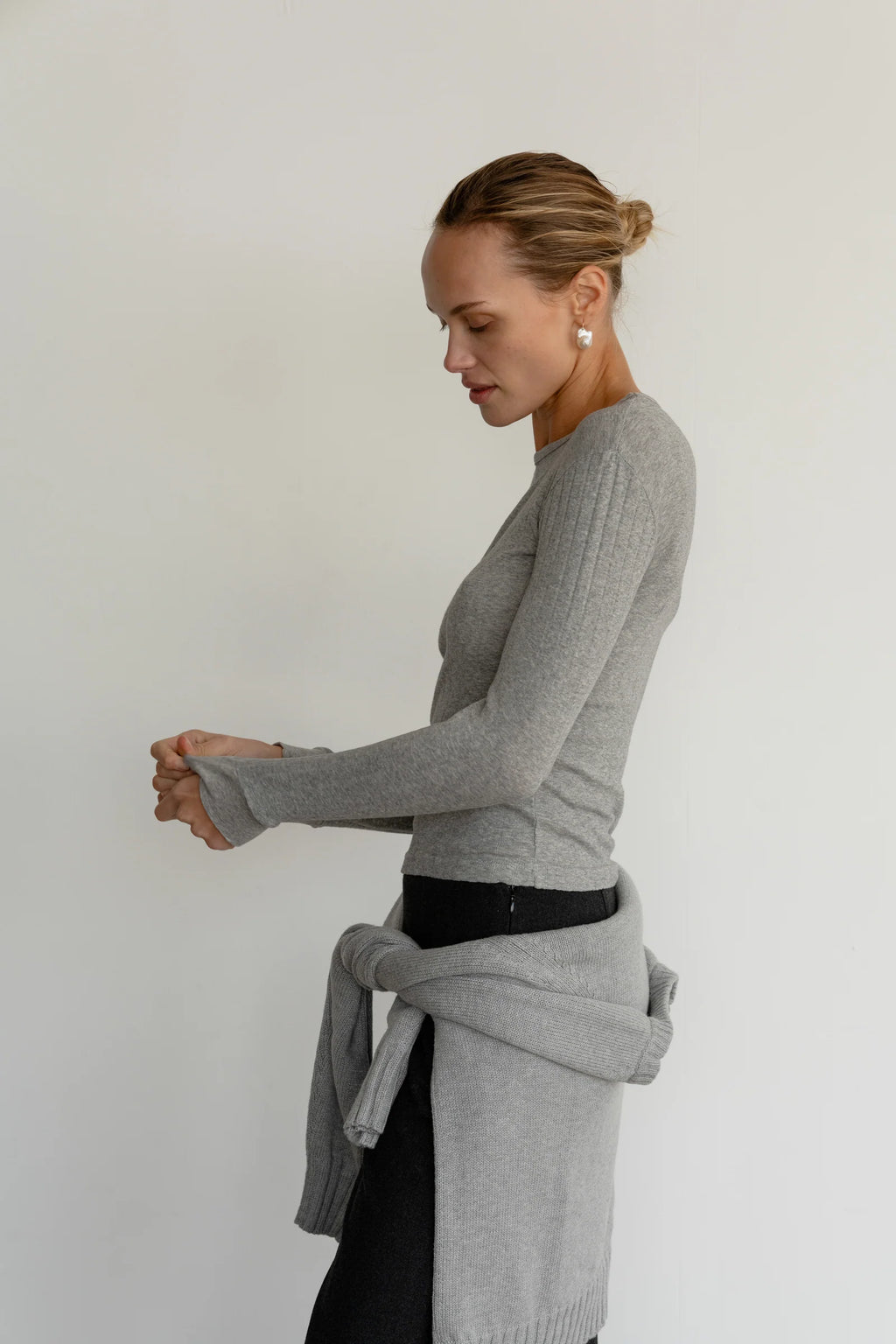 The Pointelle Long Sleeve - Heather Grey