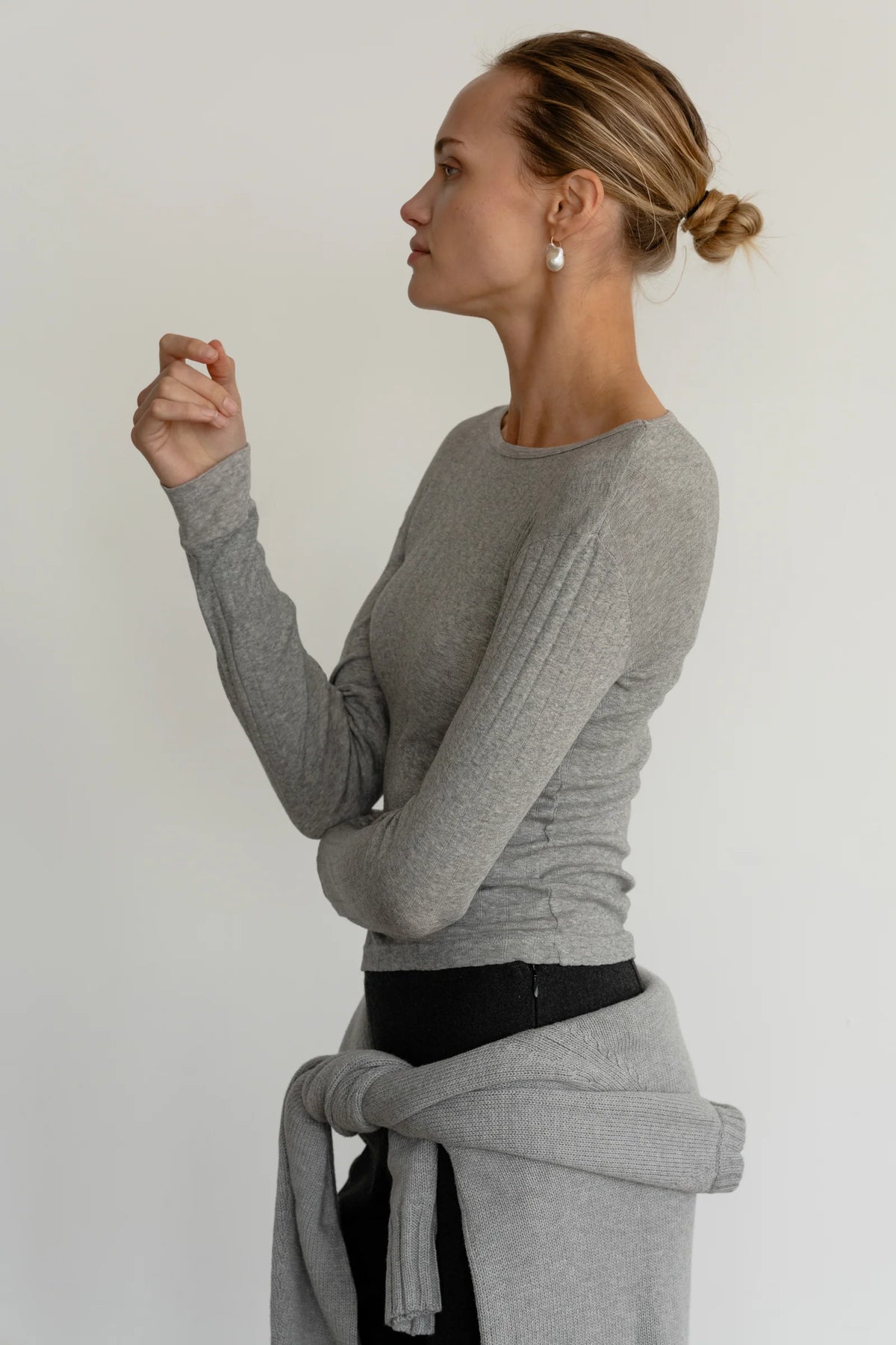 The Pointelle Long Sleeve - Heather Grey