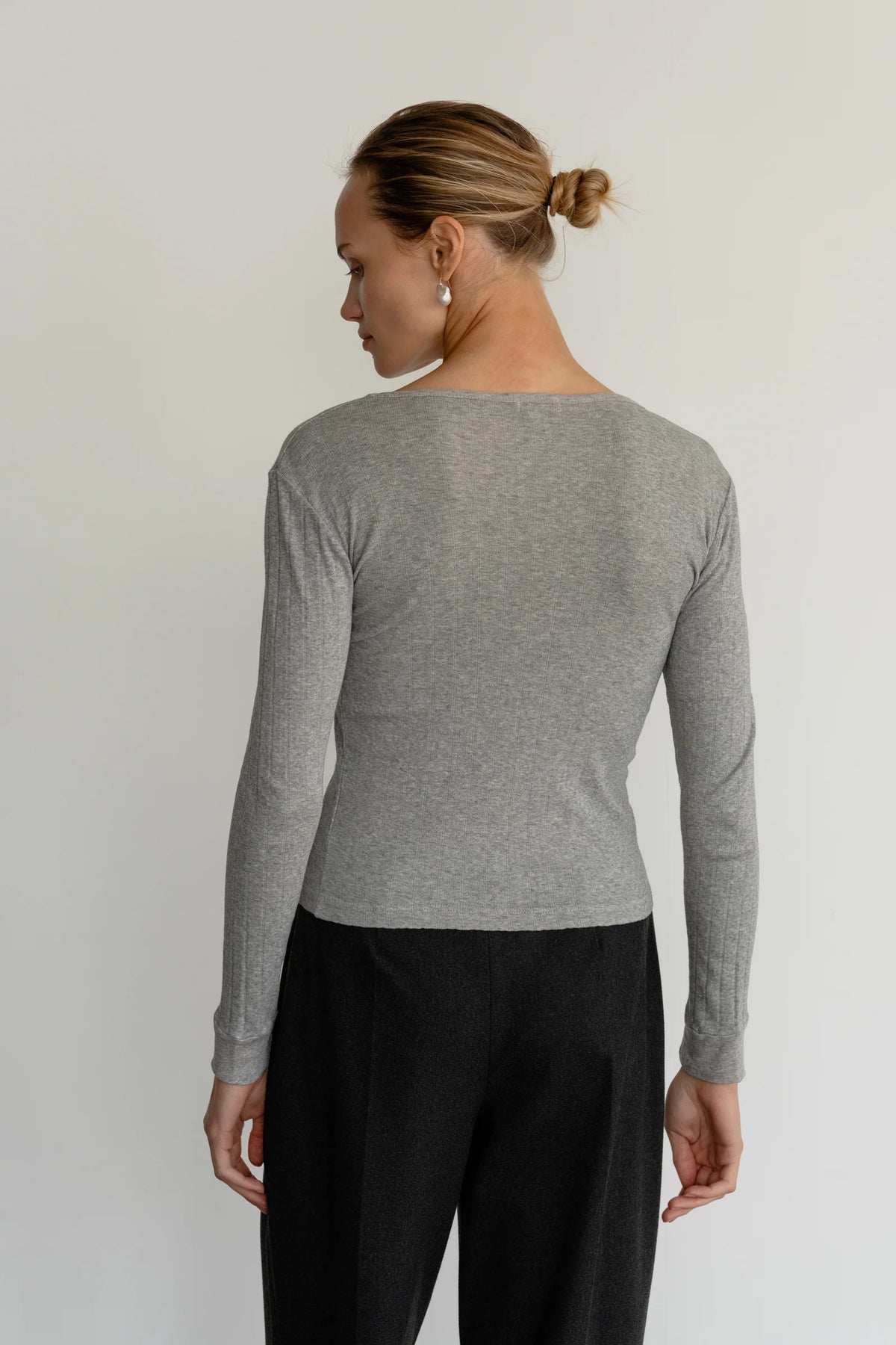 The Pointelle Long Sleeve - Heather Grey