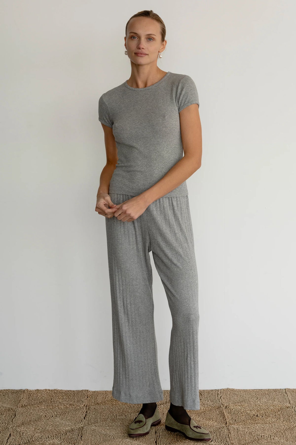 Pointelle Baby Tee - Heather Grey