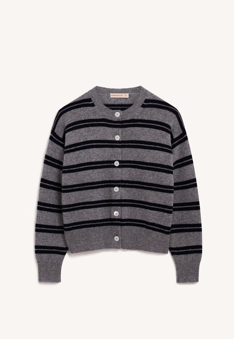 Ada Crewneck Cardigan - Flannel/Navy Stripe