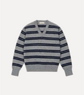 Sligo Shrunken V Neck - Flannel/Navy Strip
