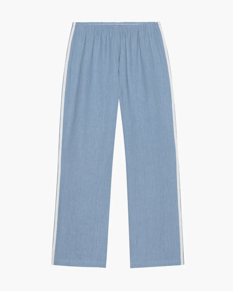 Linen Crop Racer Stripe Pant - Cornflower