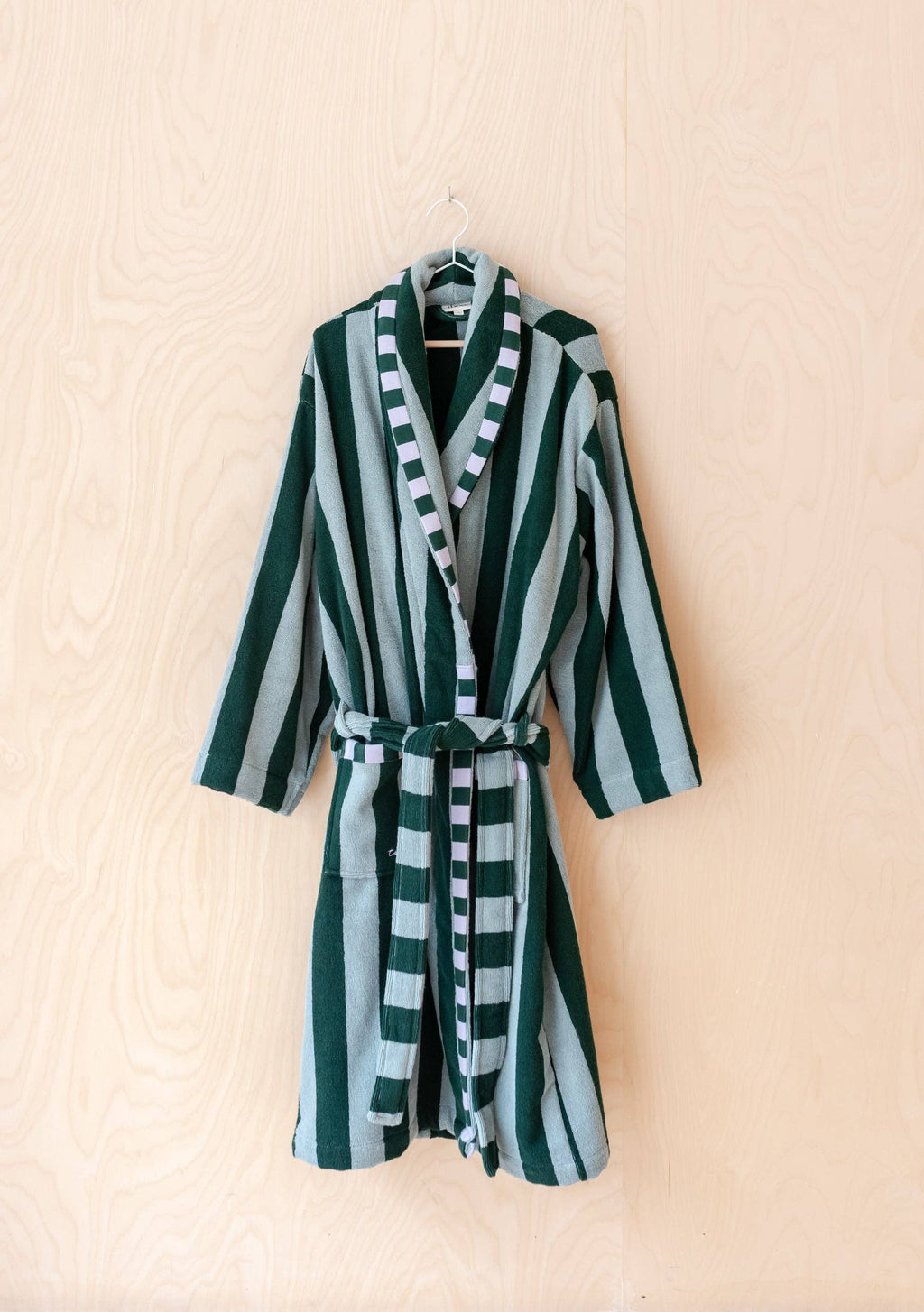 Terry Cotton Bath Robe in Green Stripe