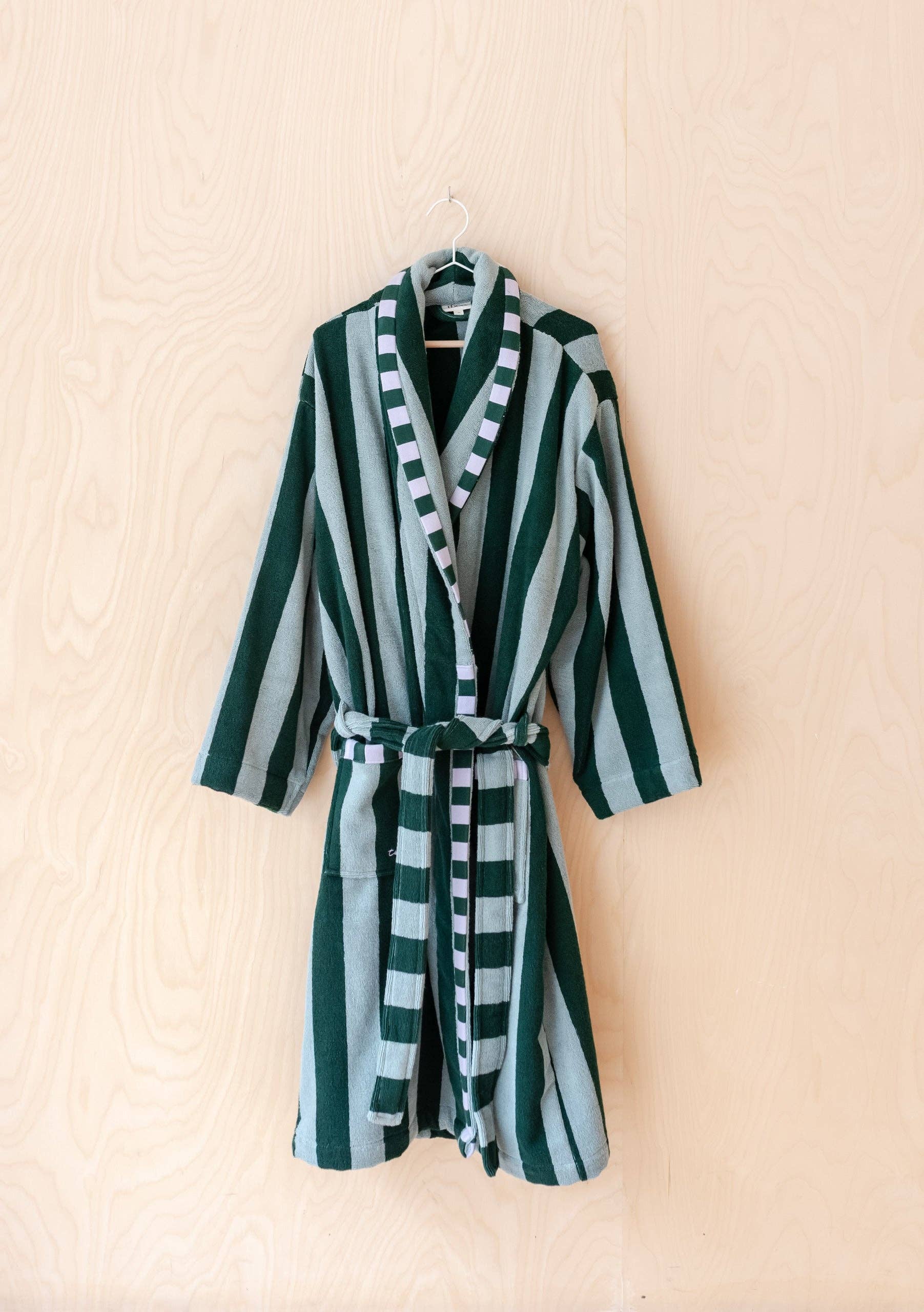 Terry Cotton Bath Robe in Green Stripe