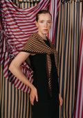Large Merino Wool Triangle Scarf in Camel & Brown Stripe