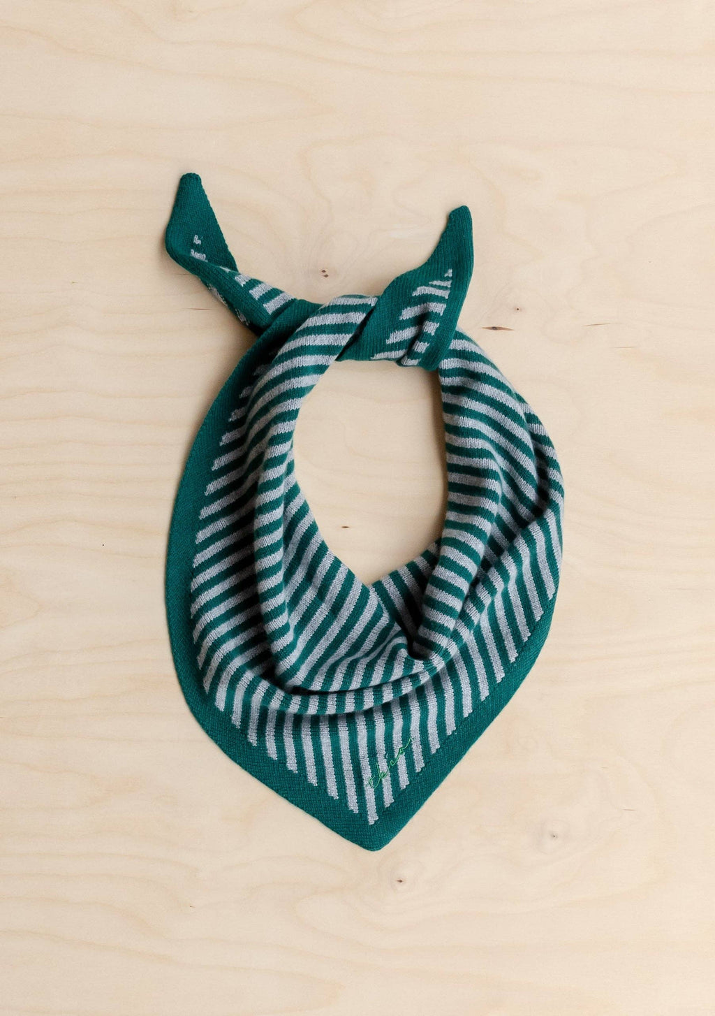Merino Wool Triangle Scarf in Green & Charcoal Stripe