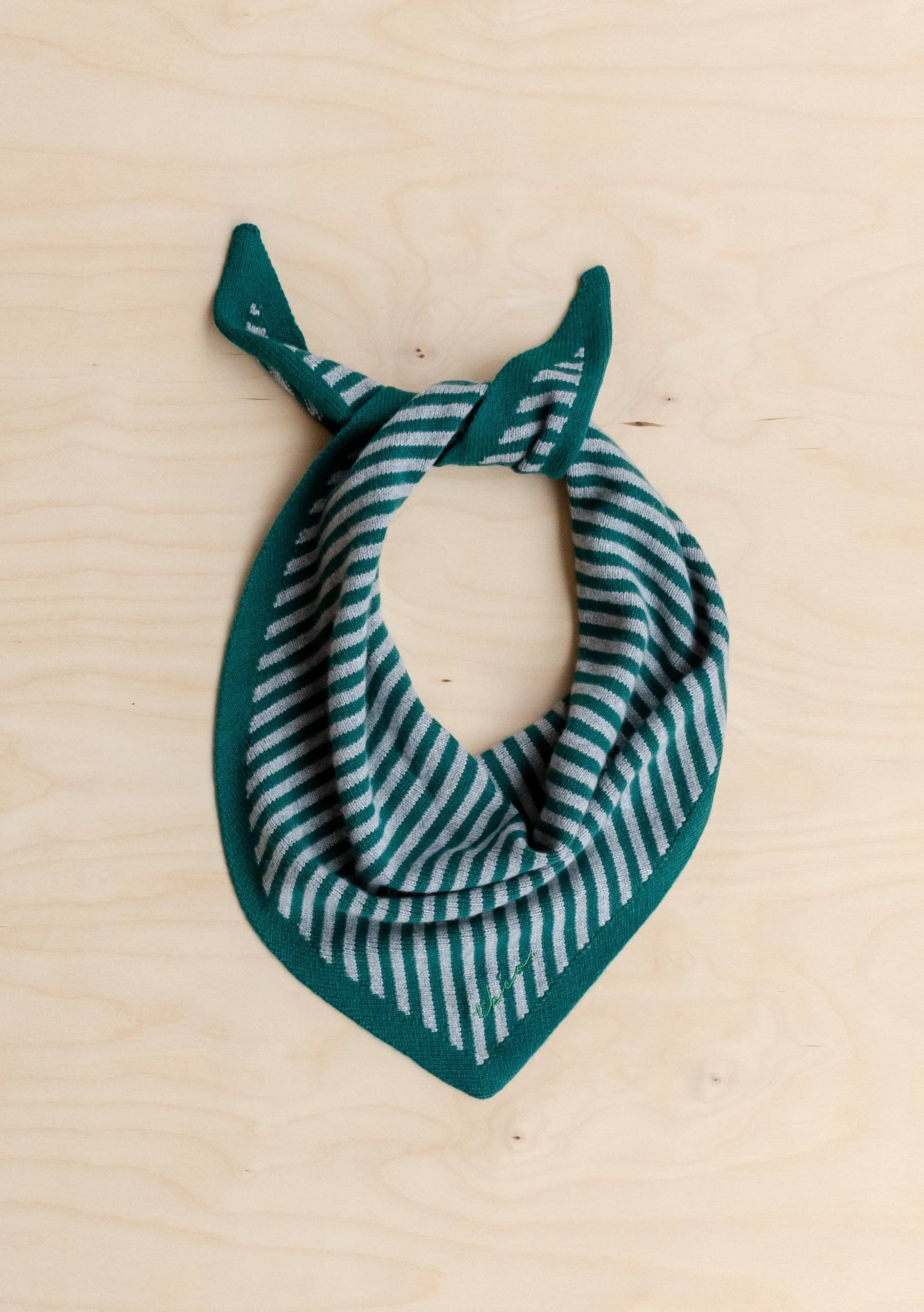 Merino Wool Triangle Scarf in Green & Charcoal Stripe